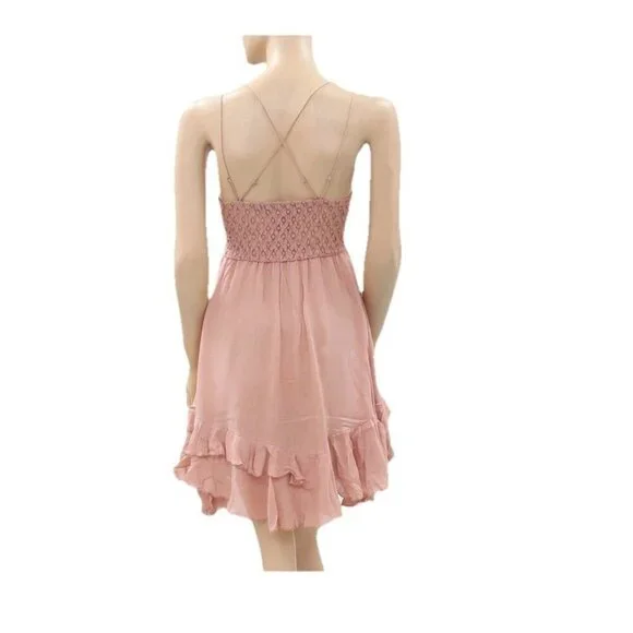 Free People FP One "Adella" Slip Mini Dress Ruffle Crochet Lace Tiered Small - Picture 4 of 5